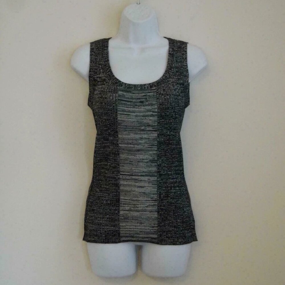 Share NWT AKRIS Cream Black Wool Rib Space Dye Sleeveless Knit Top 10